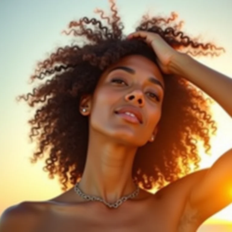 Mulher negra protegendo o cabelo do sol