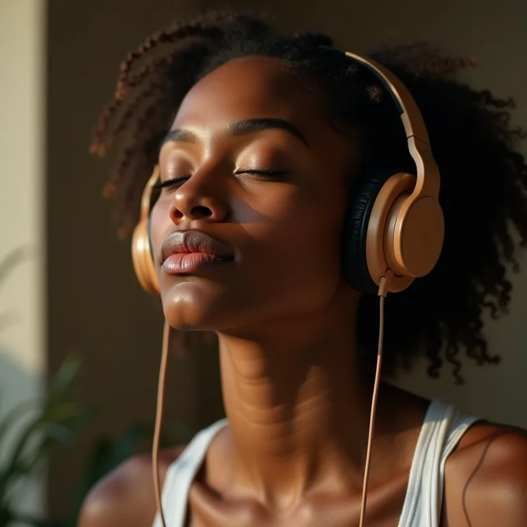 Mulher ouvindo meditação guiada