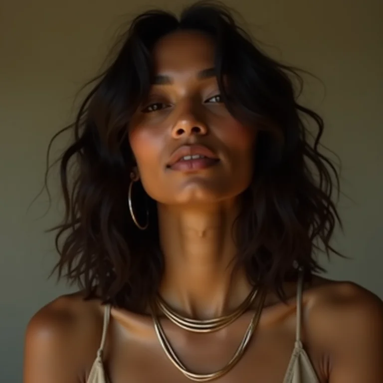 Mulher parda usando colar exclusivo de fio de alumínio