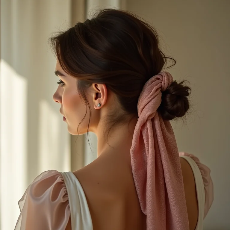 Mulher personalizando o rabo de cavalo com acessório