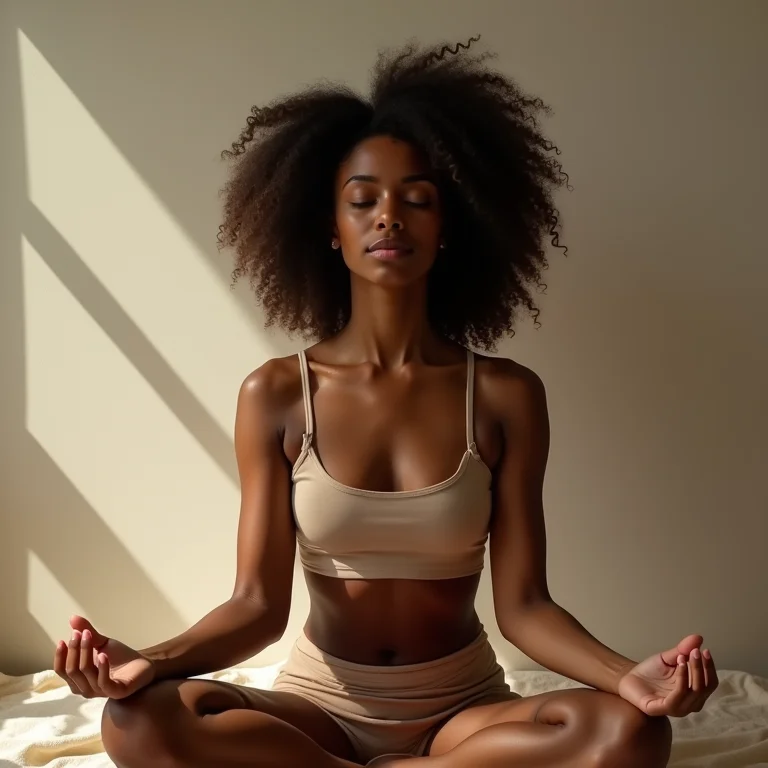 Mulher praticando a técnica de respiração 4-7-8