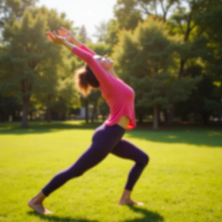 Mulher praticando yoga ao ar livre em um parque