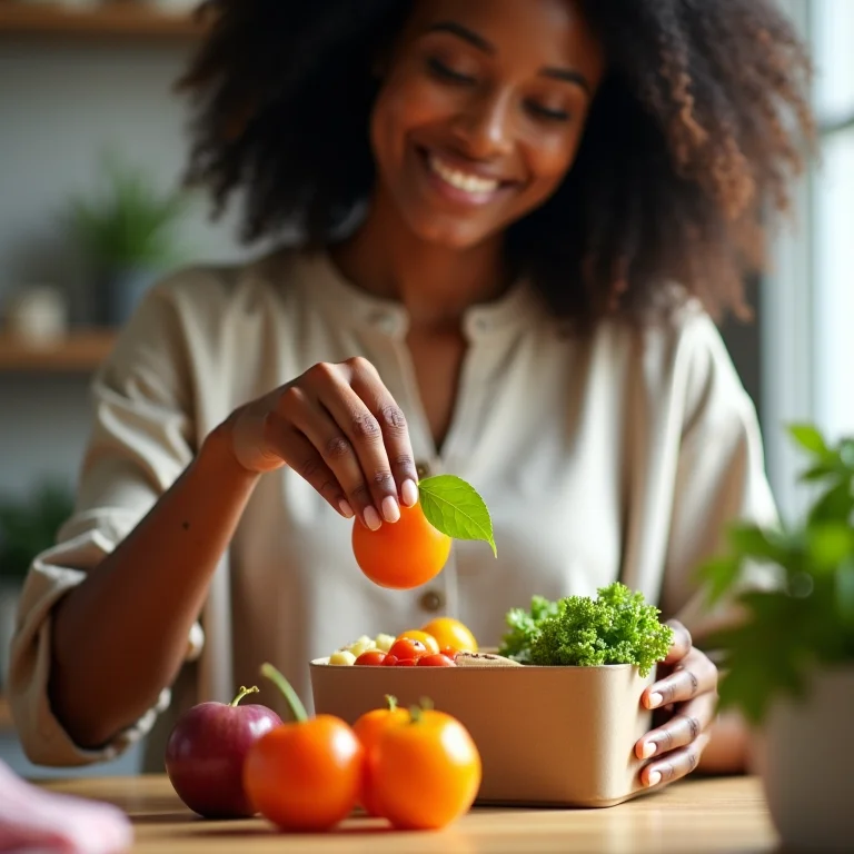 Mulher preparando marmita saudável
