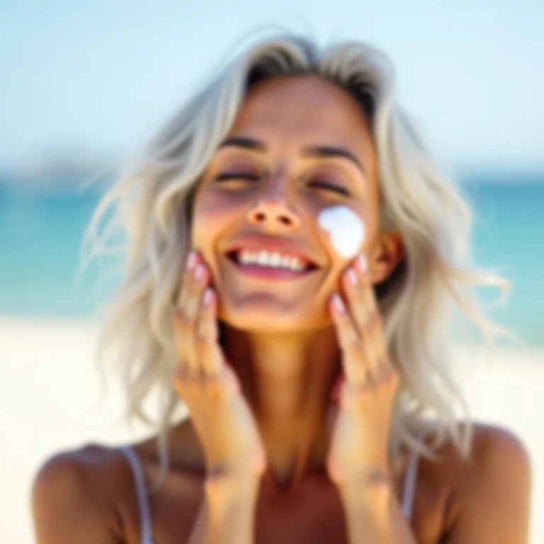 Mulher protegendo o cabelo grisalho do sol