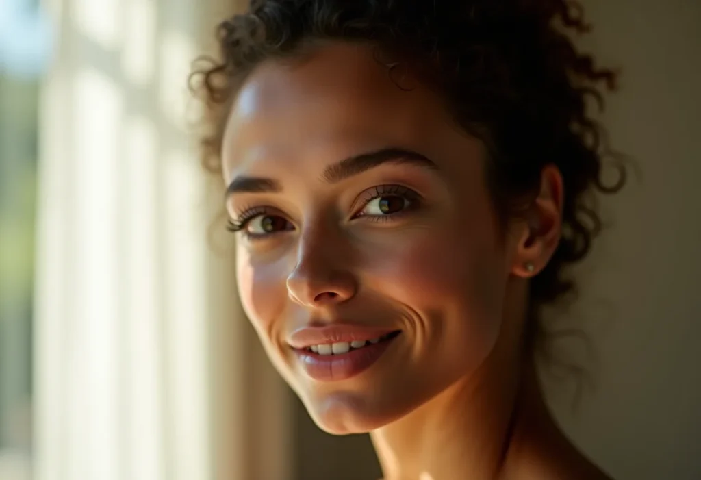 Mulher radiante com maquiagem natural e olhar confiante para o horóscopo de janeiro