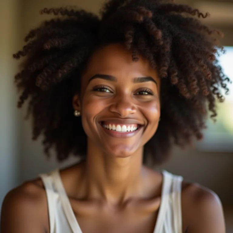 Mulher resiliente sorrindo confiante.