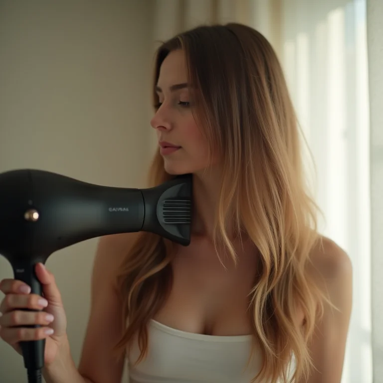 Mulher secando o cabelo corretamente