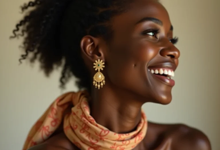 Mulher sorrindo com acessórios que valorizam o look