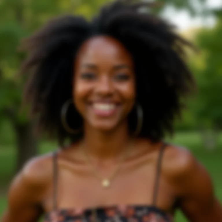 Mulher sorrindo com autoconfiança em ambiente natural