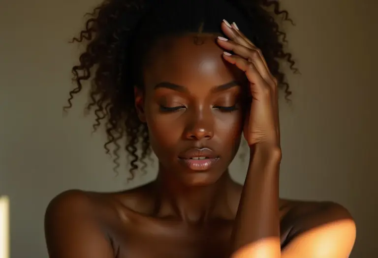 Mulher sorrindo com cabelo saudável e couro cabeludo sem irritação