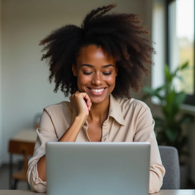 Mulher sorrindo durante entrevista inicial de terapia online