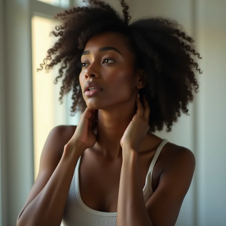 Mulher tensa com dor no pescoço