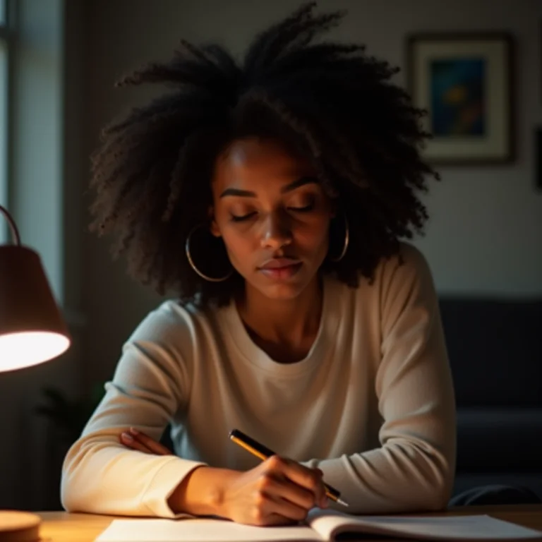 Mulher trabalhando em mesa com iluminação focada
