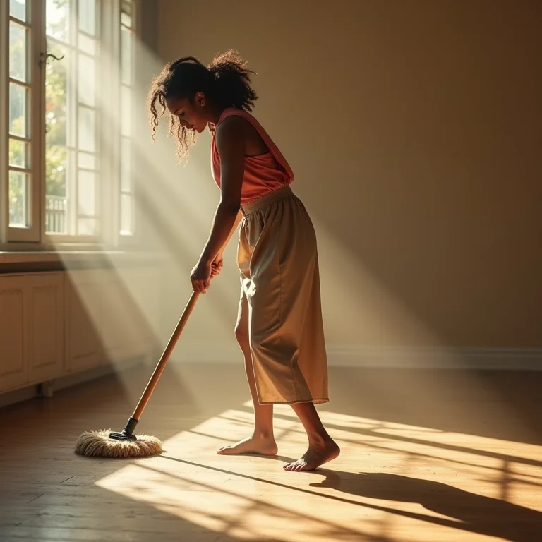 Mulher transformando faxina em exercício