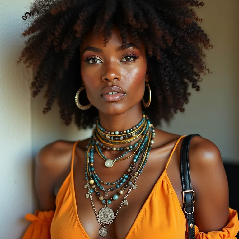 Mulher usando acessórios criativos e únicos.