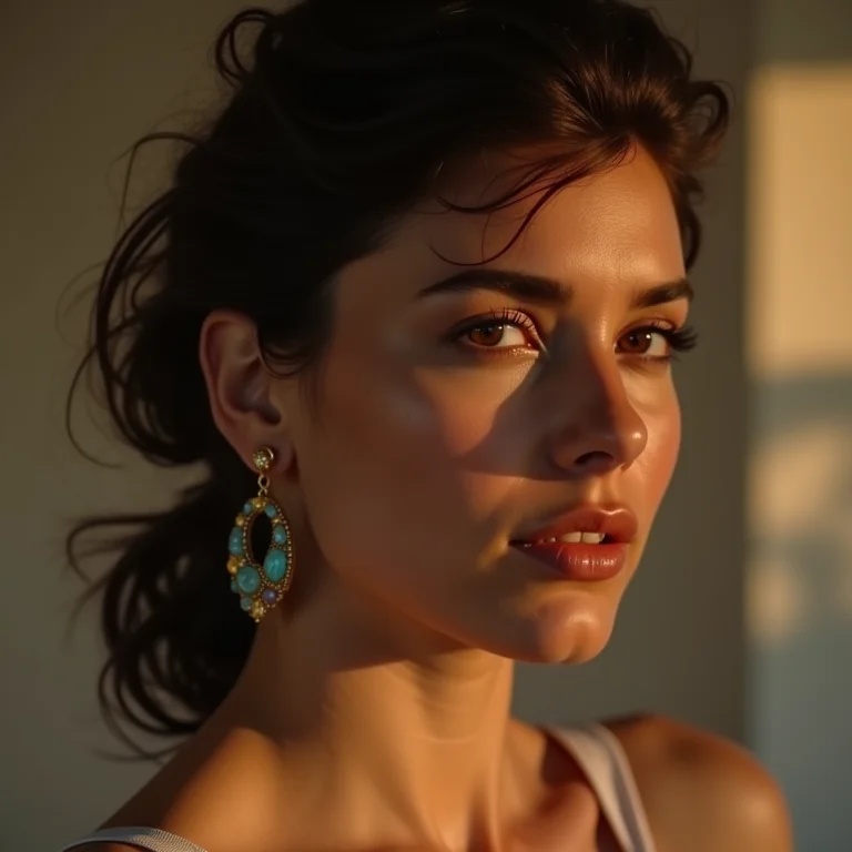 Mulher usando brincos médios com design único