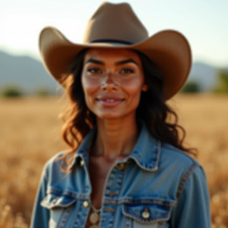 Mulher usando chapéu country em fazenda