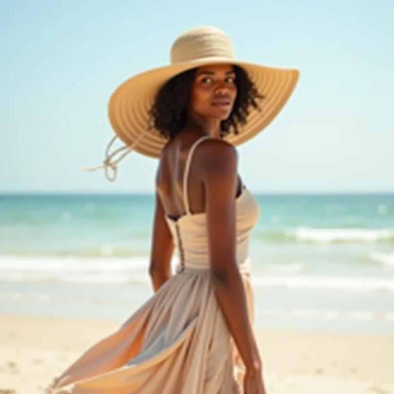 Mulher usando chapéu Panamá na praia