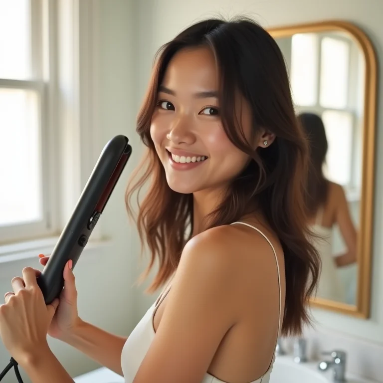 Mulher usando chapinha diariamente