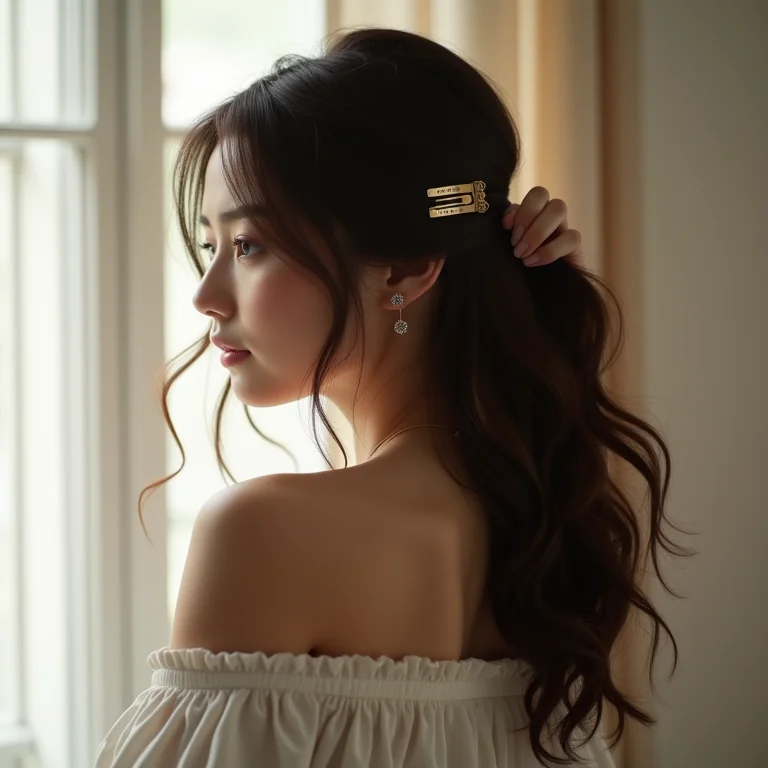 Mulher usando presilha de cabelo estilosa