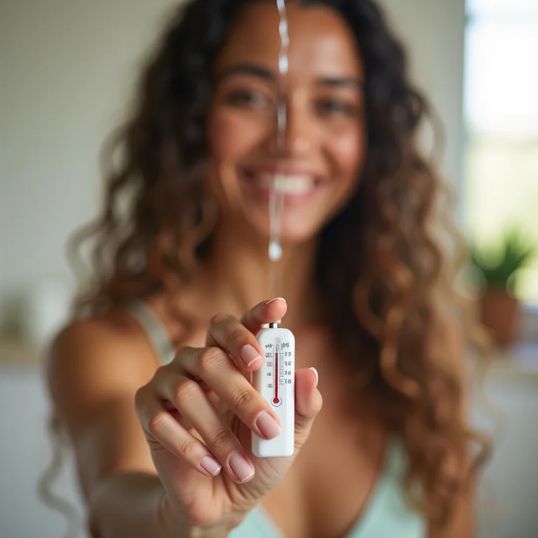 Mulher verificando a temperatura da água antes de lavar o cabelo