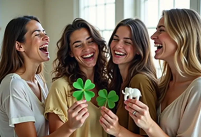 Mulheres diversas celebrando com amuletos da sorte