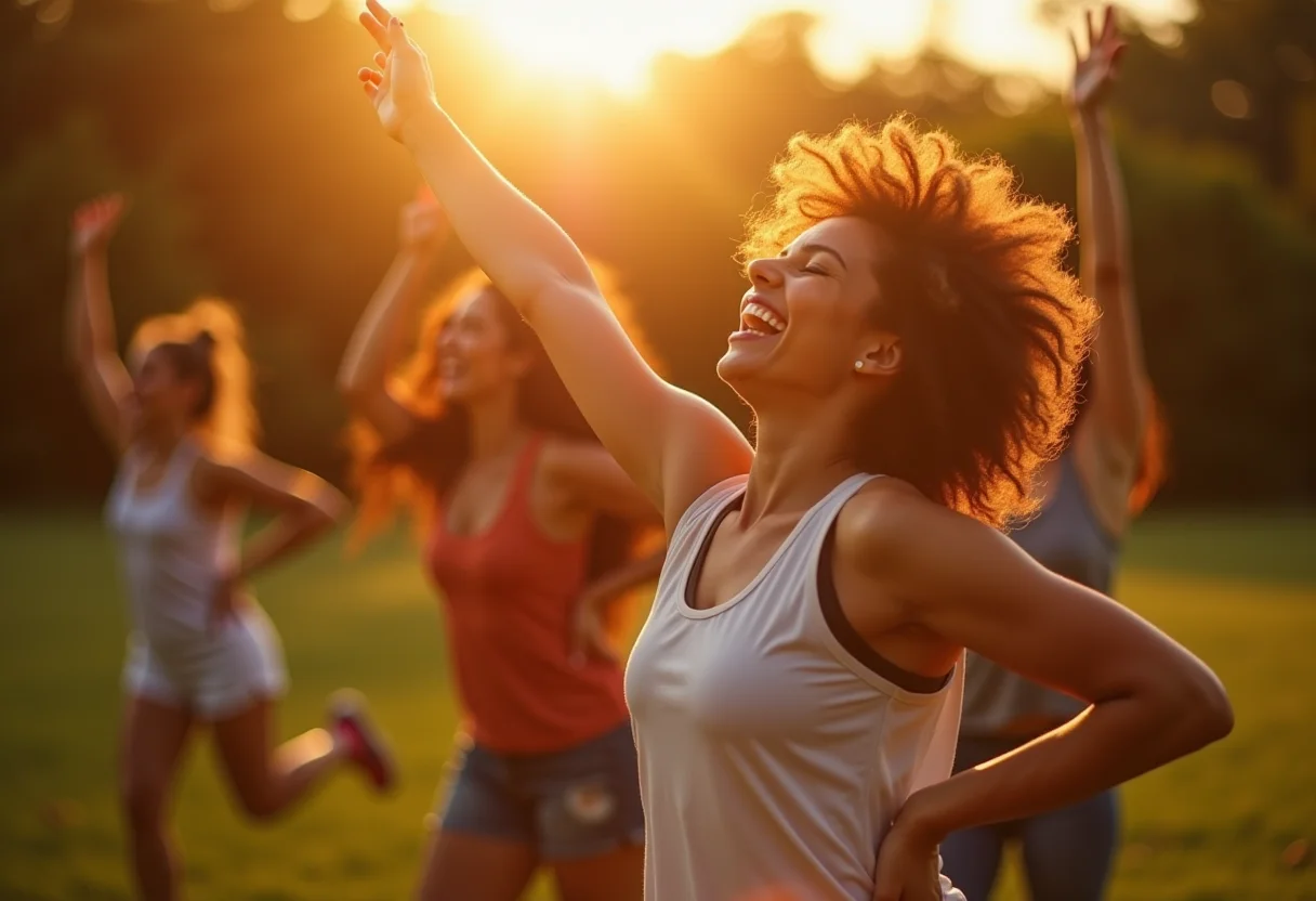 Mulheres diversas se exercitando ao ar livre