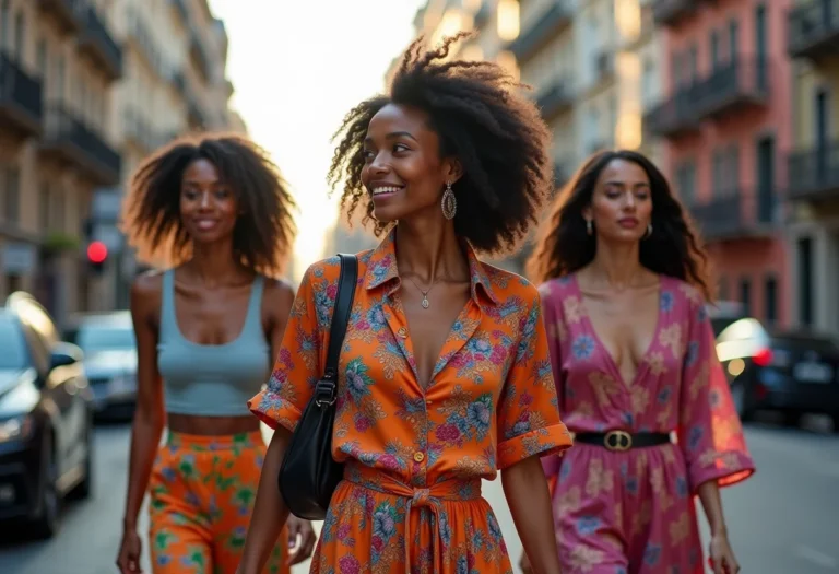 Mulheres estilosas usando mix de estampas em cenário urbano.