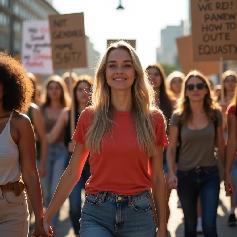 Mulheres marchando juntas por igualdade de gênero