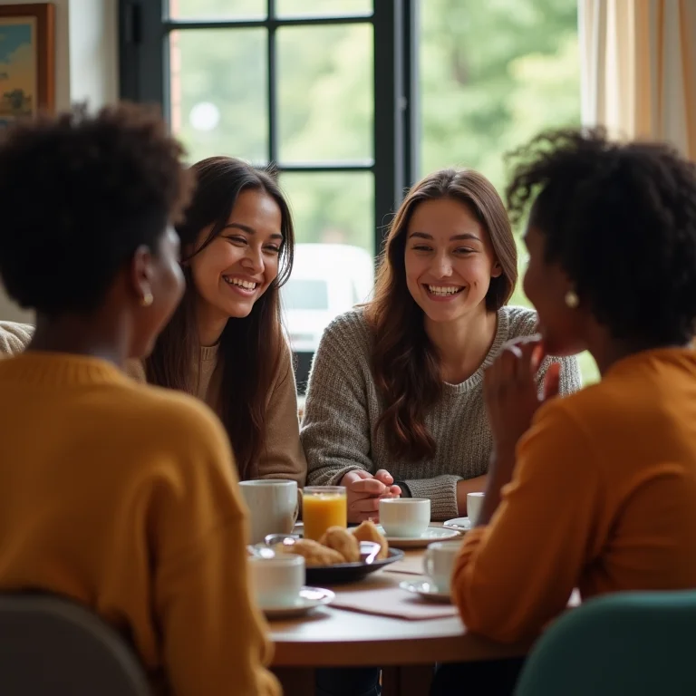 Mulheres reunidas em um grupo de apoio, compartilhando experiências e oferecendo conforto.