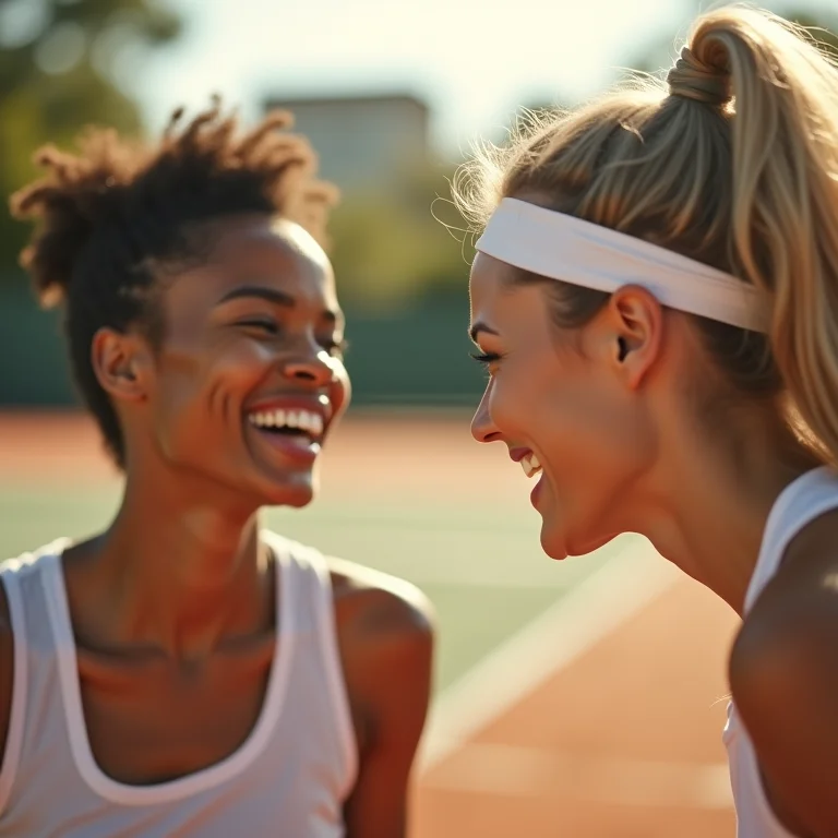 Mulheres se divertindo jogando tênis