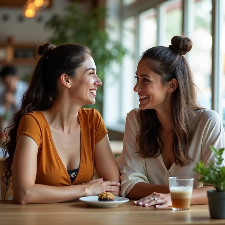 Mulheres sorrindo e conversando amigavelmente