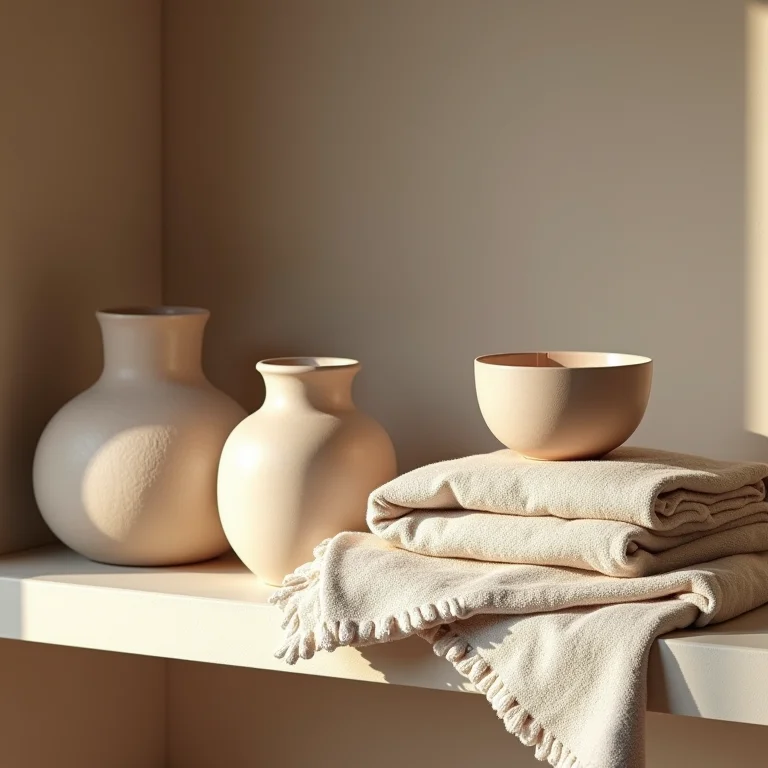 Objetos de decoração artesanais em uma estante