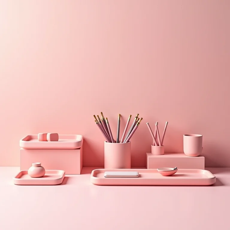 Organização com acessórios de mesa rosas