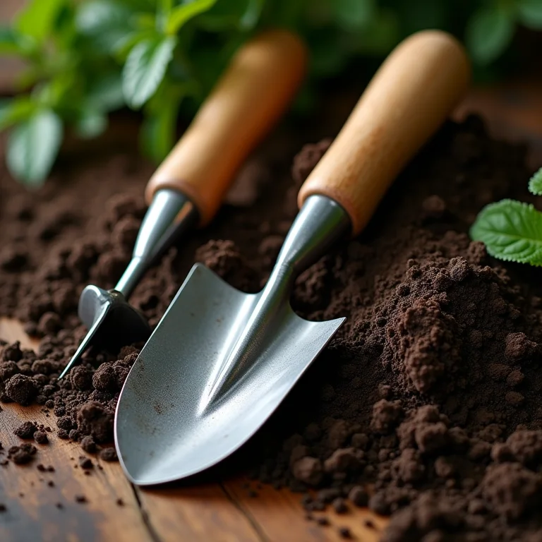 Pá e transplantador para jardinagem.