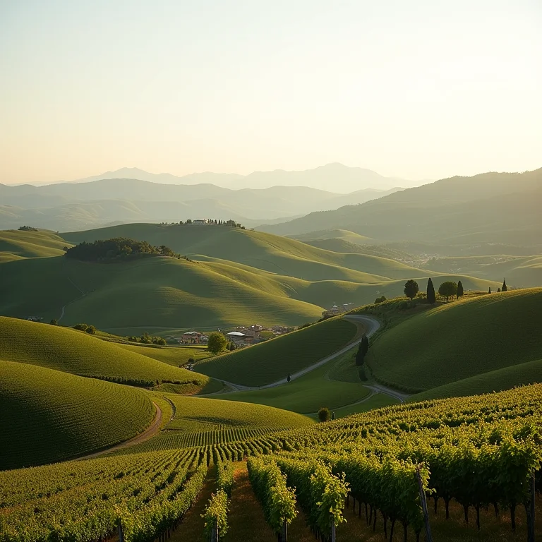Paisagem com colinas e vinhedos na Toscana, Itália