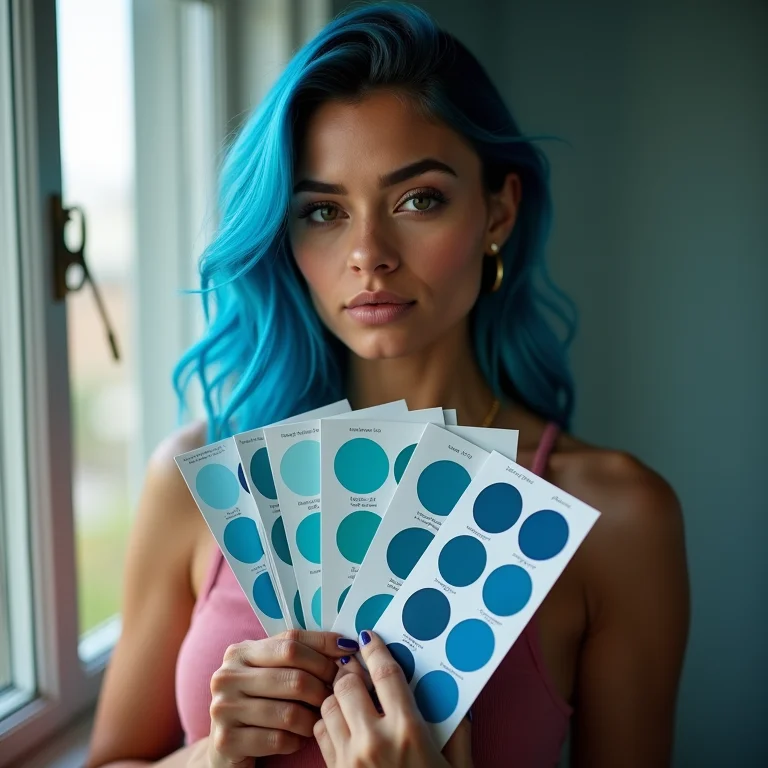 Paleta de cores com tons de azul para cabelo