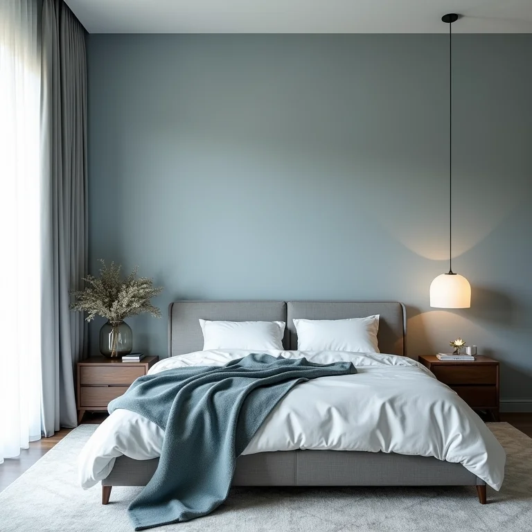 Paleta de cores relaxante e sofisticada em quarto de casal moderno