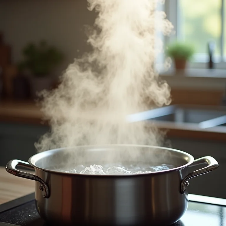 Panela com água fervendo e detergente para limpeza