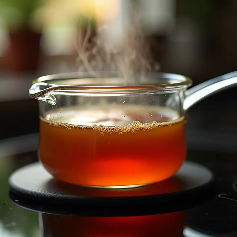 Panela de vidro com caldo fervendo.