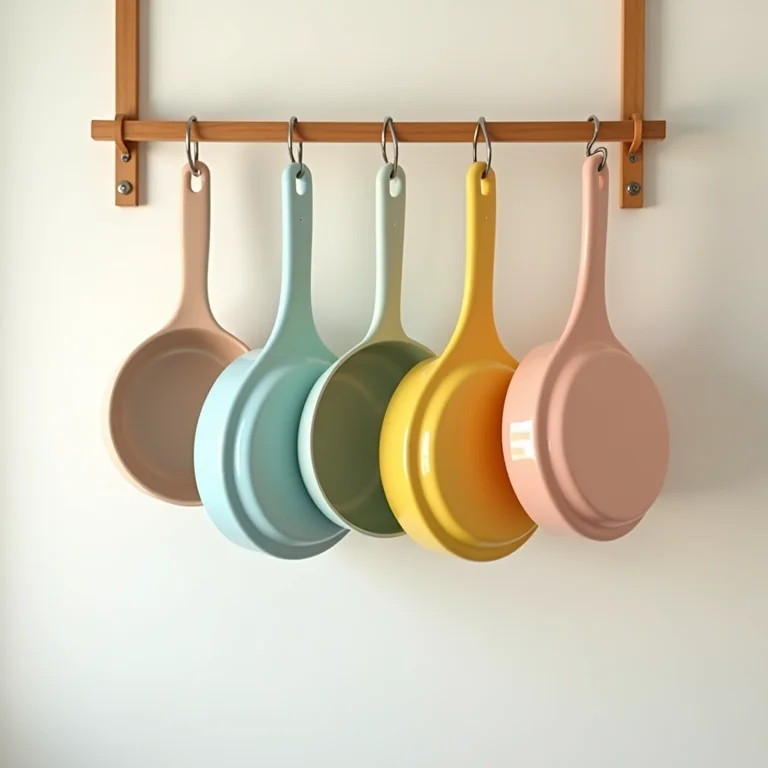 Panelas de cerâmica coloridas penduradas.