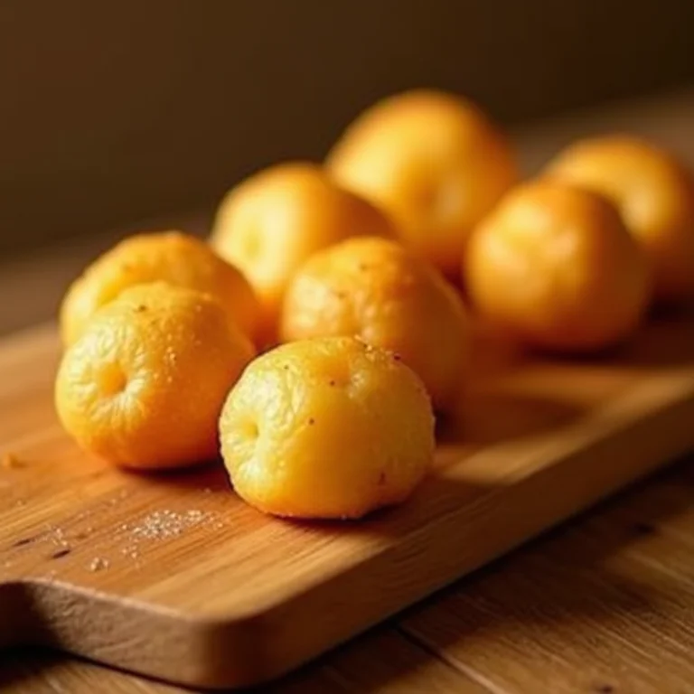 Pão de queijo caseiro em uma tábua de madeira.