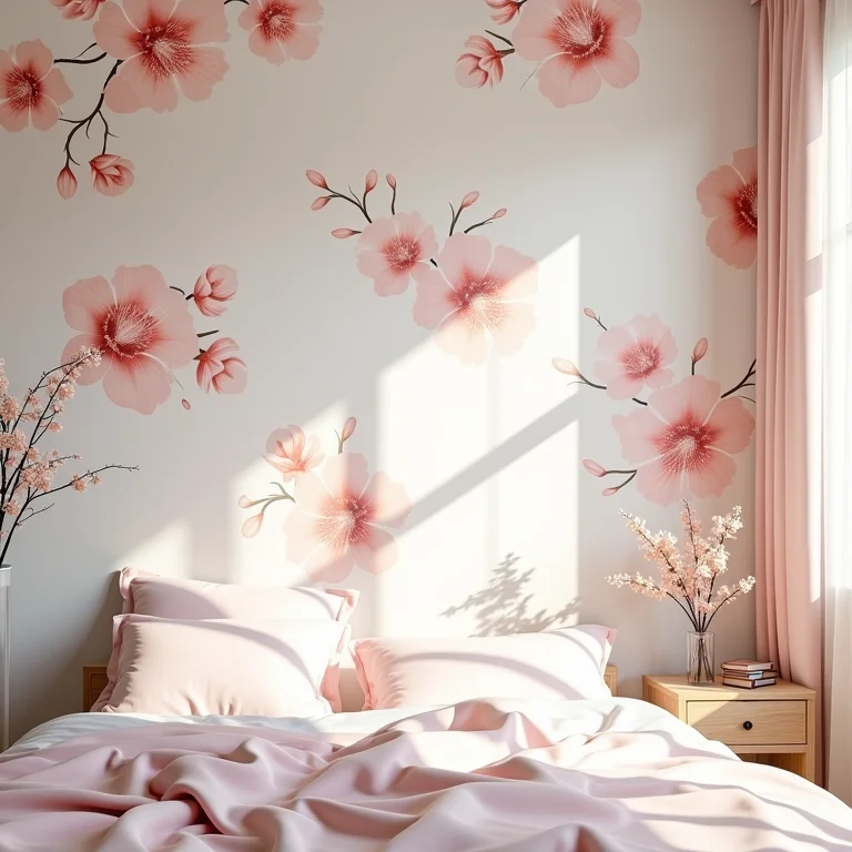 Papel de parede floral delicado em um quarto romântico