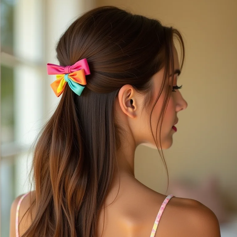 Penteado semi preso com elástico colorido