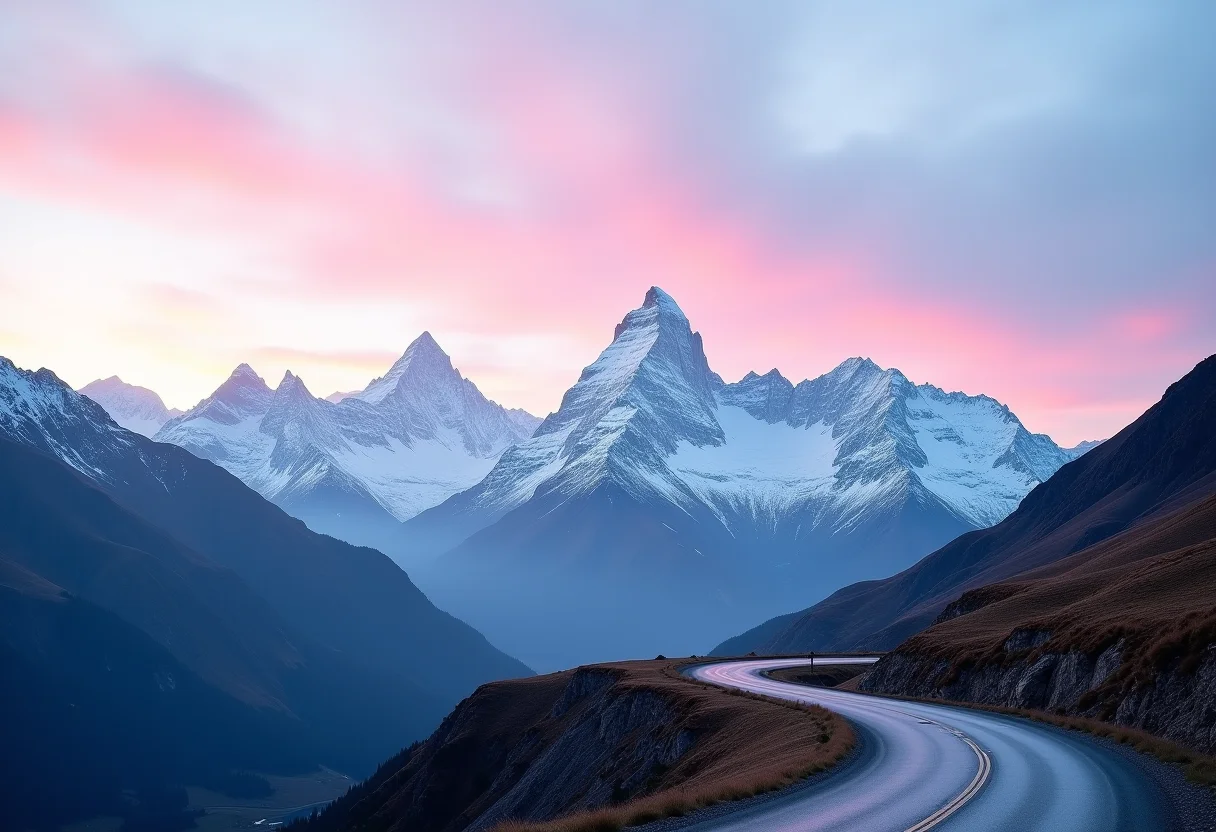 Picos nevados das Montanhas Rochosas sob um céu azul vibrante.
