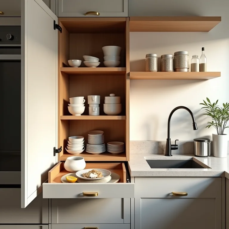 Planejamento interno de armário de cozinha pequeno.