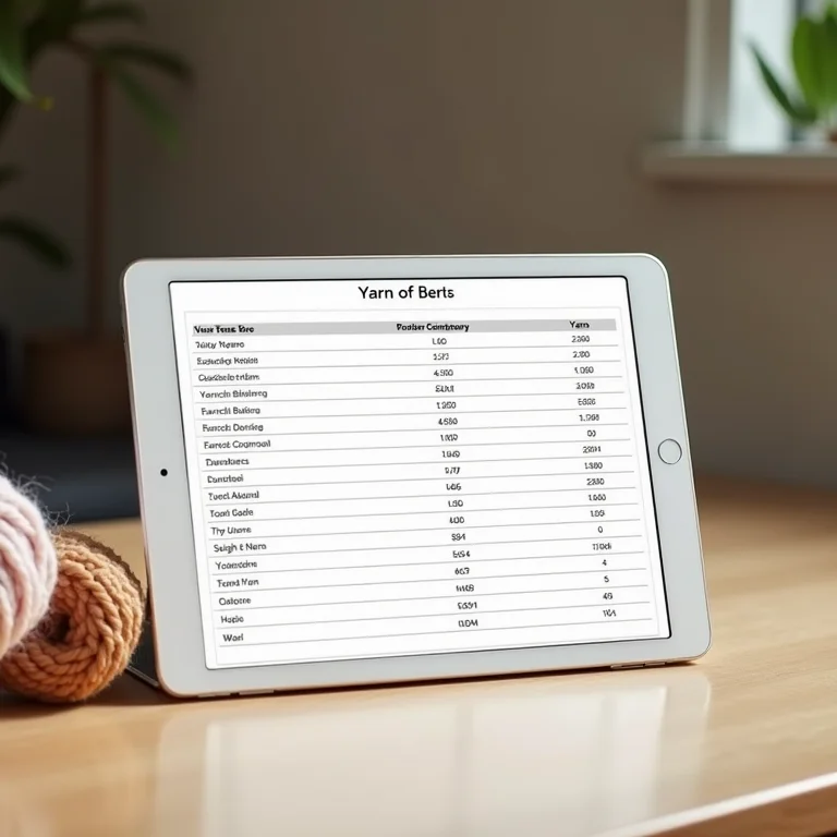 Planilha com tipos de fio e agulhas para amigurumi