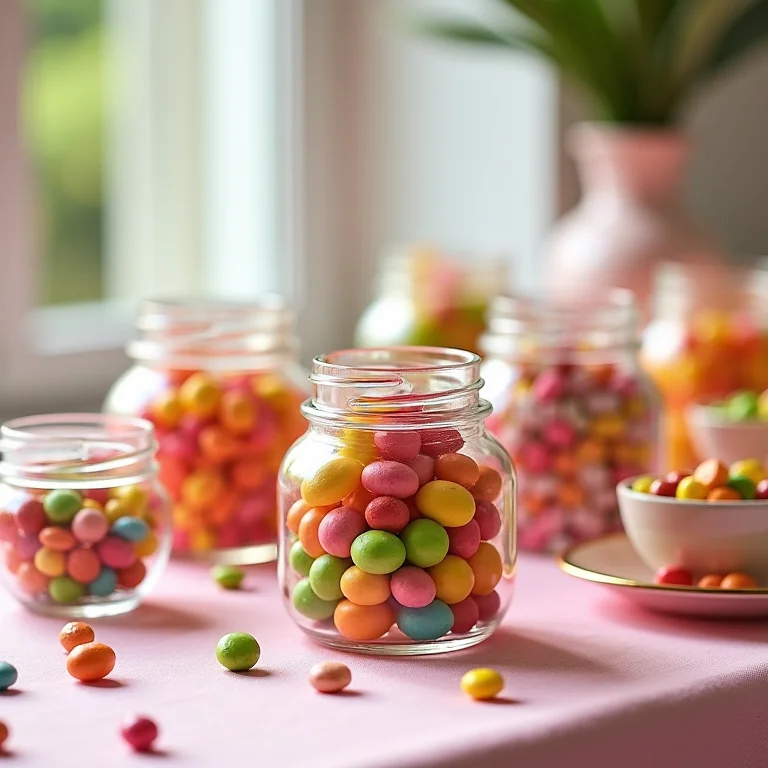 Potes de vidro decorados para festas.