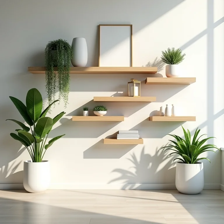 Prateleiras e nichos decorativos em parede de sala pequena