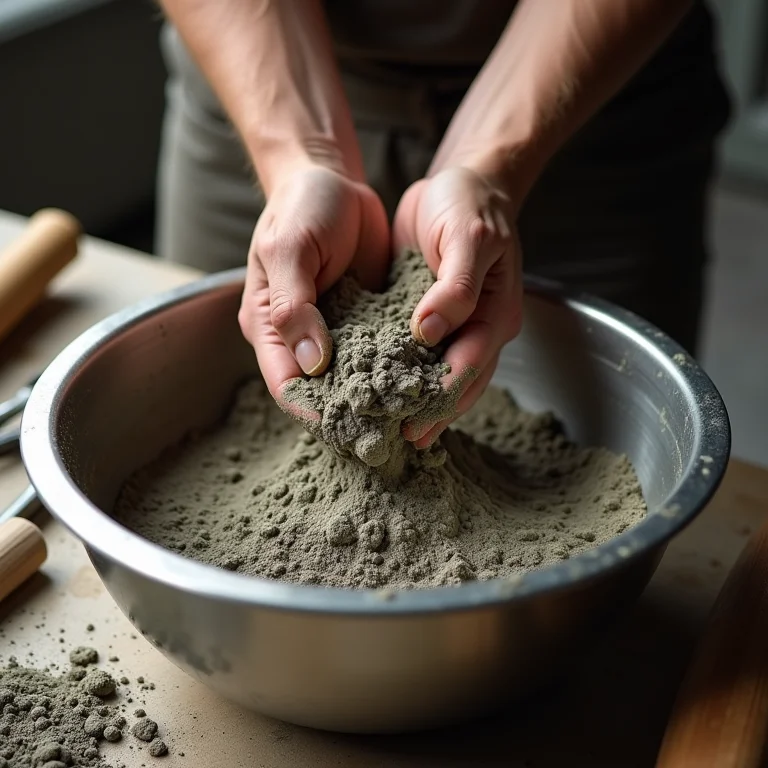 Preparando a mistura de cimento para velas.
